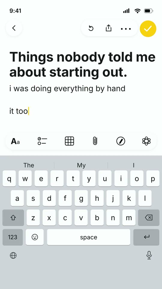 Founder Note: A personal note, typed live, that ends on your reveal.