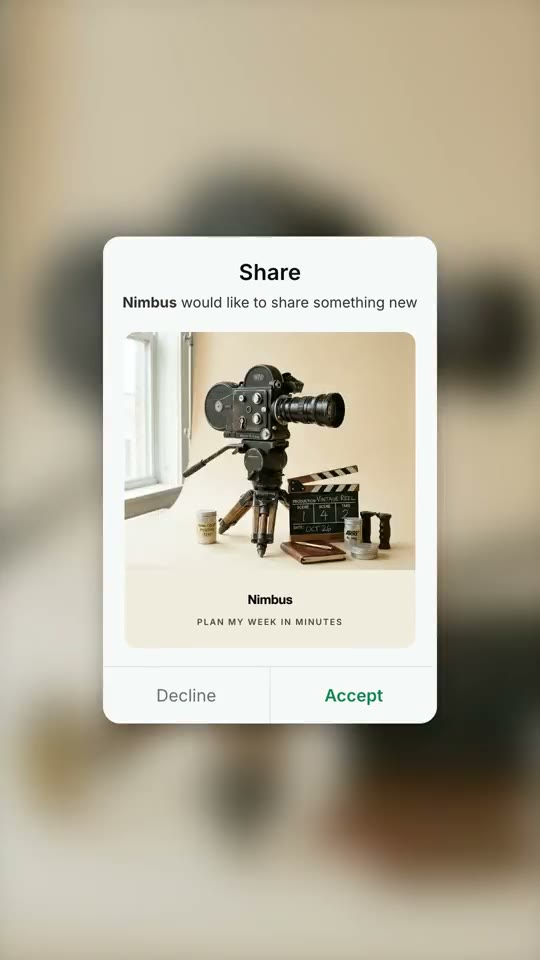 Share Sheet Ad: A share sheet springs up and flips through your shots.