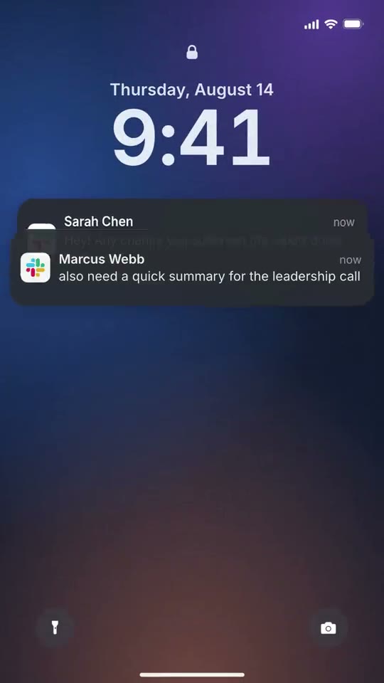 Slack Ad: Slack requests pile up on a lock screen until one from you settles them.